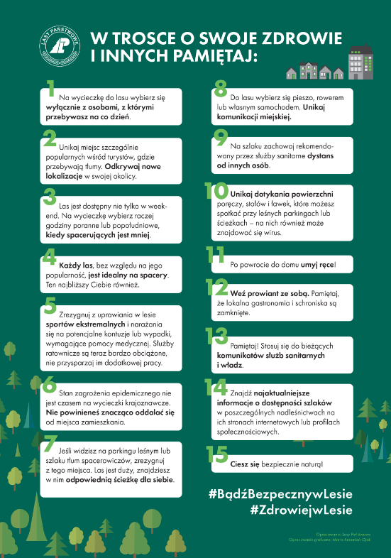 infografika - zachowanie w lesie w dobie pandemii COVID-19